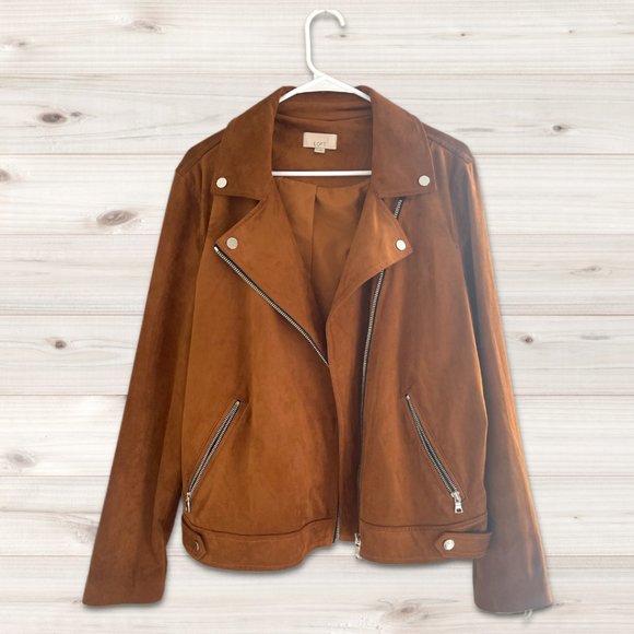 LOFT Jackets & Blazers - Loft Faux Suede Camel Motorcycle Jacket | Size XL